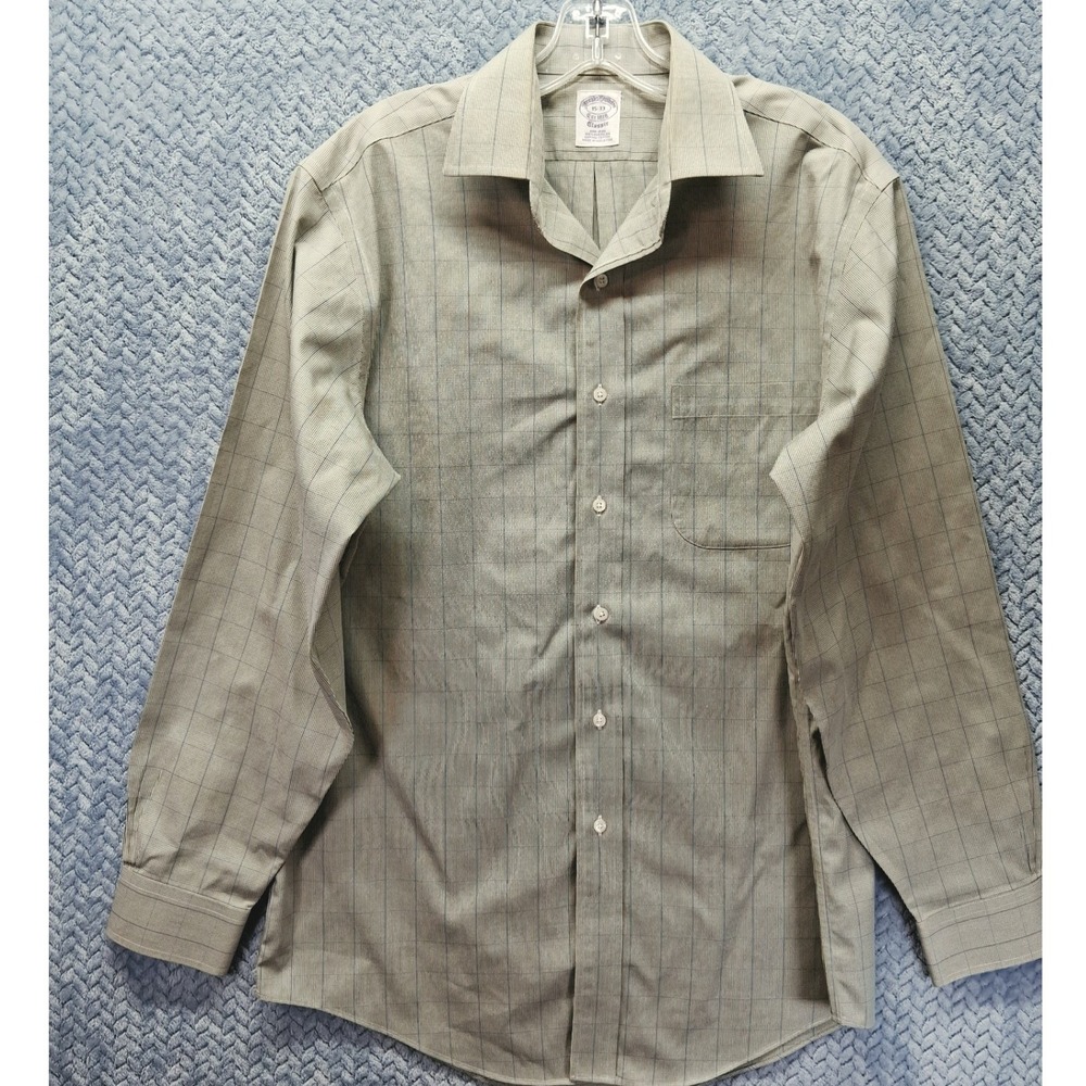 Brooks Brothers Classic Non-Iron Supima Cotton Dress Shirt Tan Blue Check 15-33